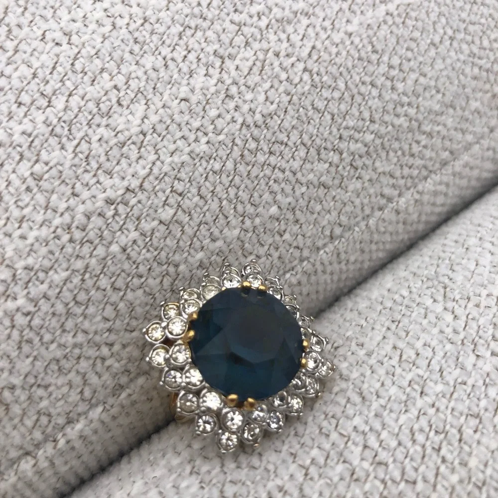 Women's Deep Teal Crystal Halo Ring
